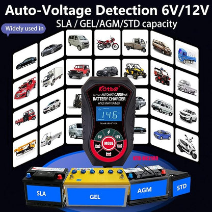 KATBO Battery Charger, 2Amp Battery Maintainer, car Battery Charger 6V 12V - Image 2