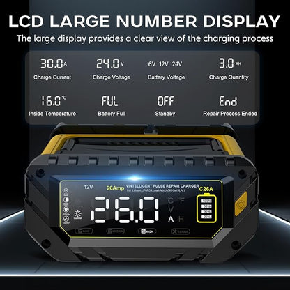 Battery Charger 0-26A 6V/12V/24V Lithium LiFePO4 Lead Acid, Fully Automatic Car - Image 3