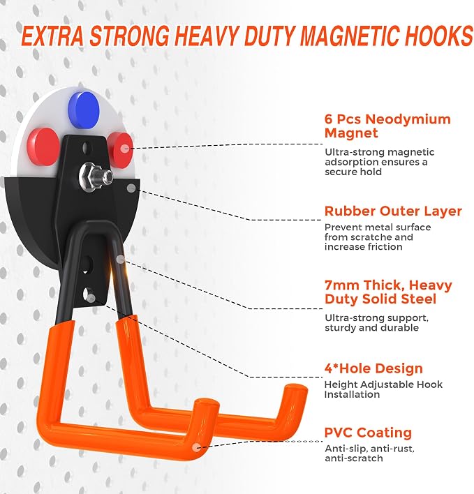 6Pcs Heavy Duty Storage Magnetic Utility Hooks Large Garage Strong Extra Magnet - Image 3