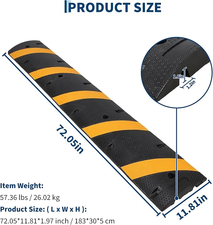 4 PCS 6FT Speed Bumps Wite End for Road, Heavy-Duty 25, 000 lbs Capacity - Image 2