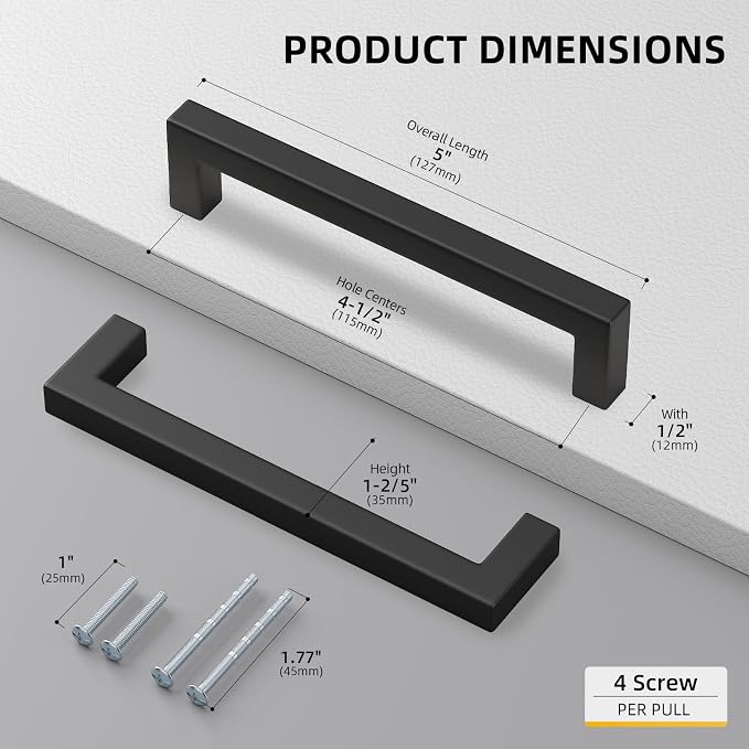 goldenwarm 150Pack 4.5INCH Drawer Pulls Black Modern Cabinet Hardware - Image 2