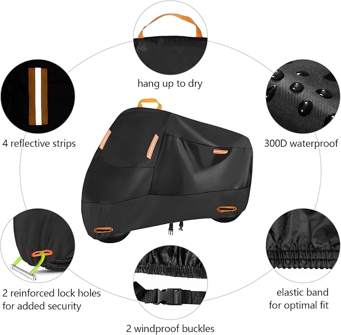 Seceles 300D Motorcycle Cover Waterproof Outdoor, All Season Protection - Image 2