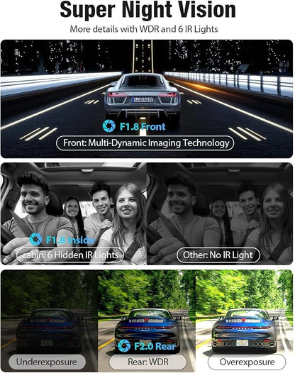 OMBAR Dash Cam 5G WiFi GPS, 3 Channel Dash Cam Front and Rear Inside - Image 3
