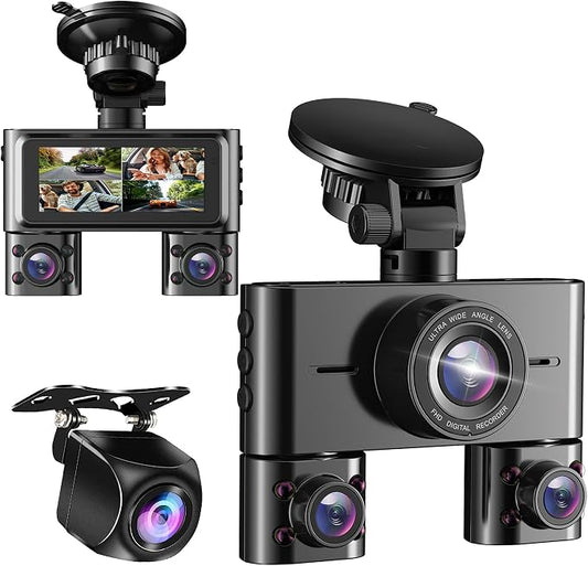 360° Dash Cam Front and Rear Inside, 4 Channel Dash Camera by HUPEJOS