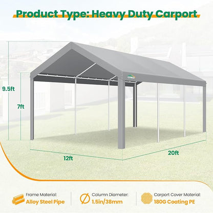 COBIZI Carport Canopy 12x20 Heavy Duty Car Tent Garage, Galvanized Frame Car - Image 5