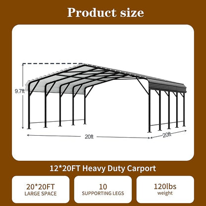 Walsunny Metal Carport 20x20 FT Heavy Duty Carport Canopy - Image 2