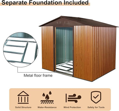 6x8 FT Outdoor Storage Shed, Metal Garden Shed - Image 3