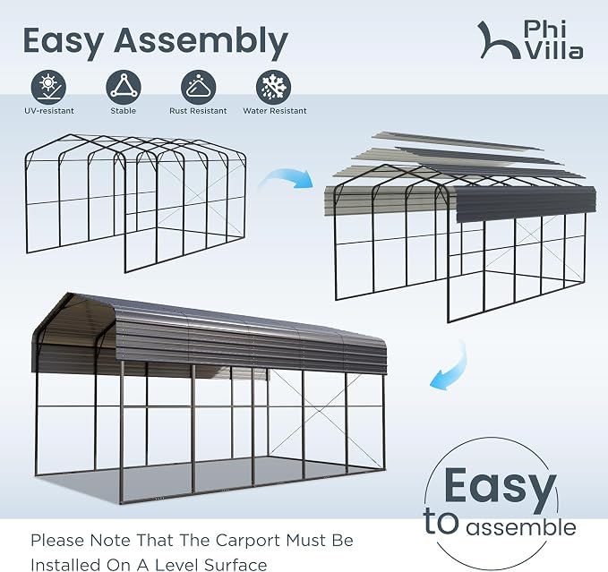 PHI VILLA 25 x 14 ft Heavy Duty Metal Carport - Image 5