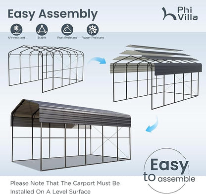 PHI VILLA 25 x 14 ft Heavy Duty Metal Carport - Image 5