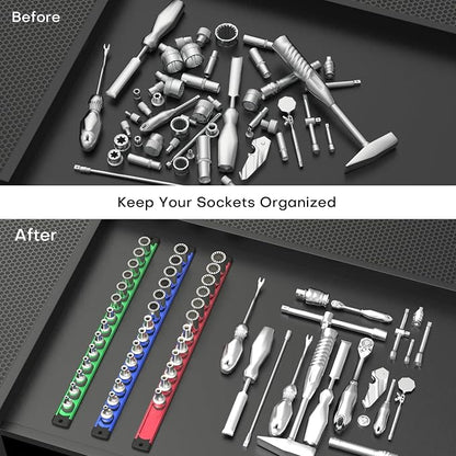 Magnetic Socket Holder Organizer Set, 3-Piece Heavy Duty Socket Rack Kit - Image 6