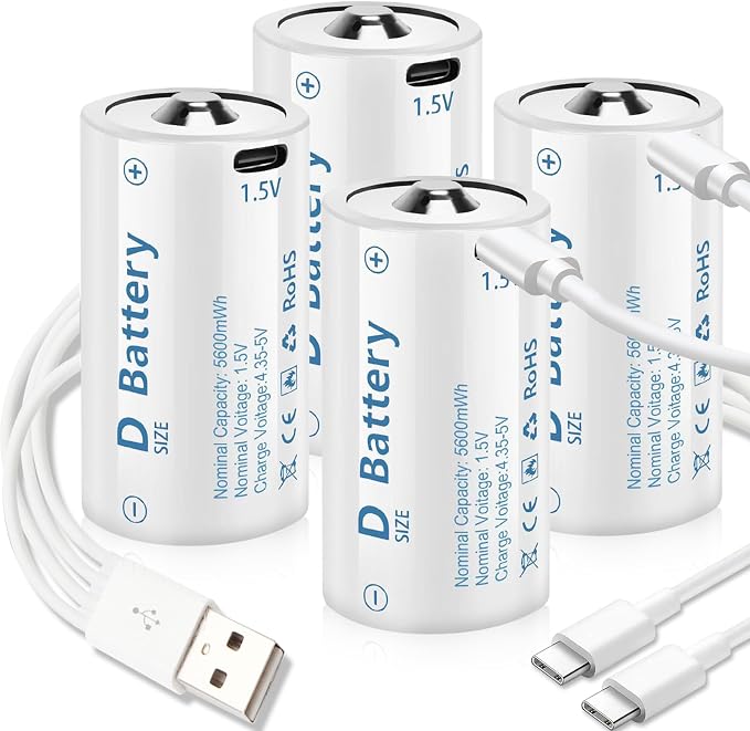 D Cell Batteries 4 Pack, Lithium D Batteries 5600mWh, Rechargeable D Batteries by Unknown
