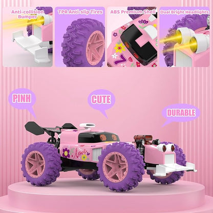 Pink Remote Control Car for Girls, RC Race Car Girl Toy - Image 3