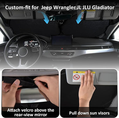 Sunshade Sun Shade for 2018-2024 2025 Jeep Wrangler JL JLu JK JKU Windshield - Image 3