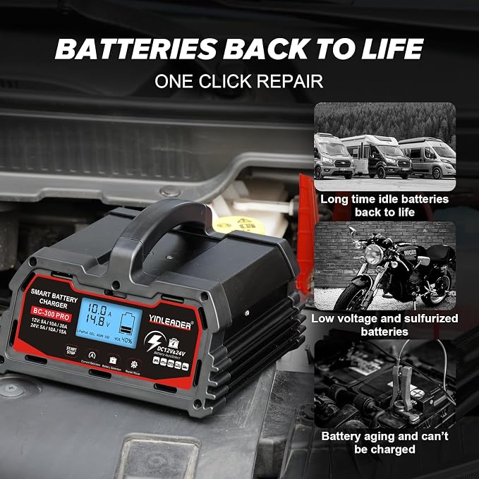 Battery Charger 30A, 12V/24V Lead Acid Smart Battery Charger, 12V LiFePO4 Car - Image 5