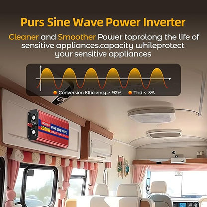 2000W Pure Sine Wave Inverter, 12V DC to 110V/120V AC Power Inverter - Image 2