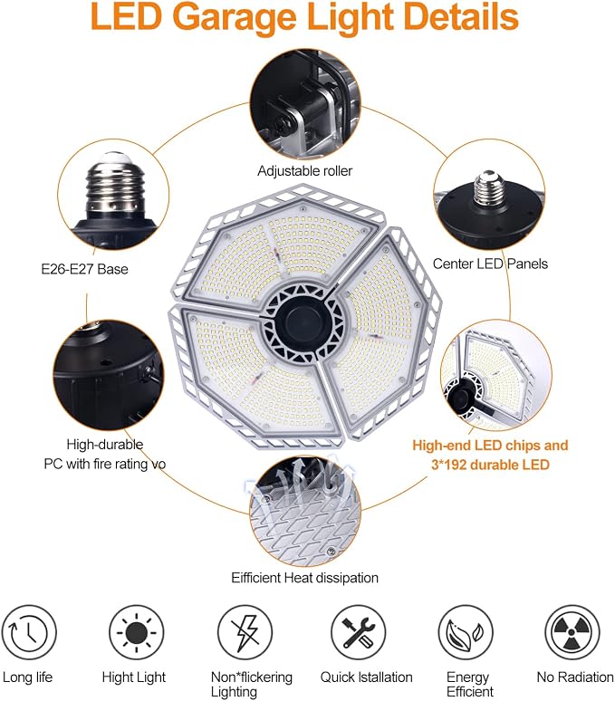 KERNOWO LED Garage Lights, 140W 18500 Lumens Garage Lighting, 6000K Daylight - Image 3