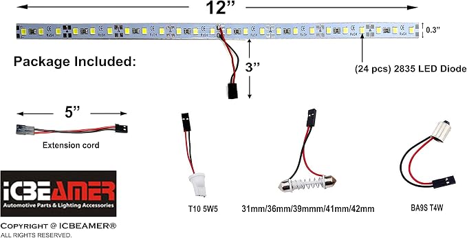 ICBEAMER 12" Purple 18SMD 2835 LED Strip Light Universal Fit Car Trunk Cargo - Image 3