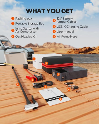 Car Battery Jump Starter with Air Compressor, 44.4Wh Battery Jump Box with Tire - Image 8