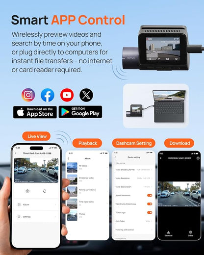 70mai Dash Cam Front and Rear - Image 4