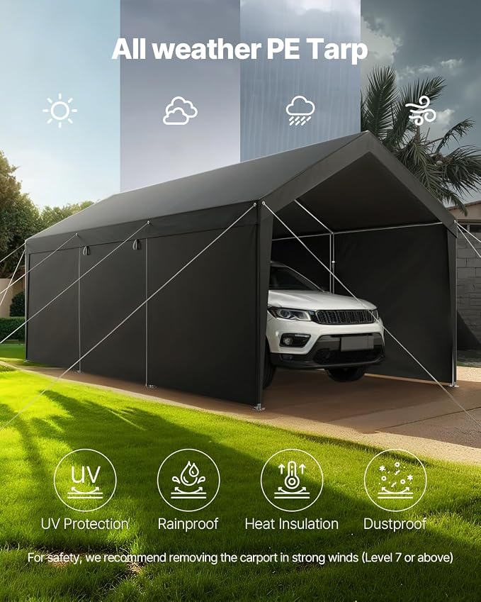 VEVOR 12x20 FT Heavy Duty Carport, Portable Car Canopy - Image 7