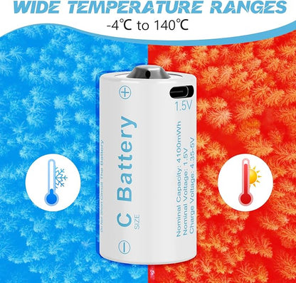 Rechargeable Lithium C Battery 4 Pack, Batteries c Size，Long Lasting1.5V C - Image 6