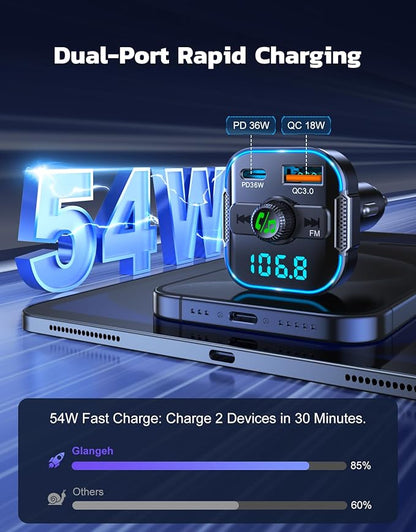 Bluetooth 5.3 Car Adapter【PD 36W+QC3.0 18W】, 2-in-1 FM Bluetooth Transmitter - Image 2