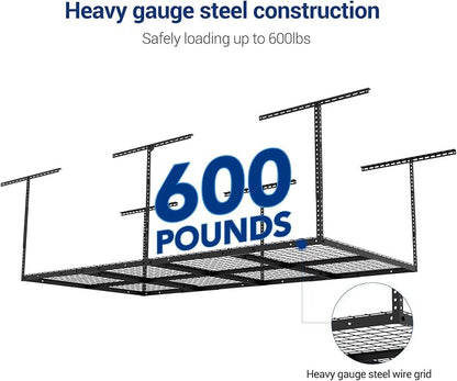FLEXIMOUNTS 4x8 Overhead Metal Garage Storage Rack w/Hooks Adjustable Ceiling - Image 3