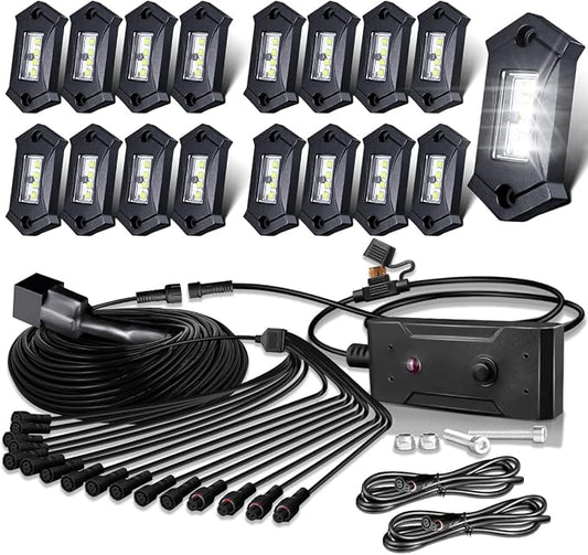 White Rock Lights, LEDMIRCY R3 Pure White LED Rock Lights Kit 16PCS by LEDMIRCY