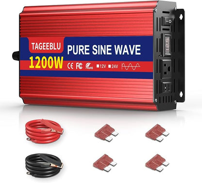 1200W Pure Sine Wave Inverter, 12V DC to 110V/120V AC Power Inverter by TAGEEBLU