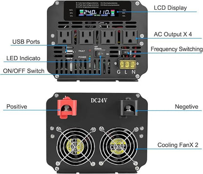 5000W Power Inverter 24V to 110V/120V DC to AC - Image 3