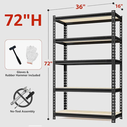 5-Tier Adjustable Metal Storage Shelves Heavy Duty Garage Shelving, Basement & - Image 3