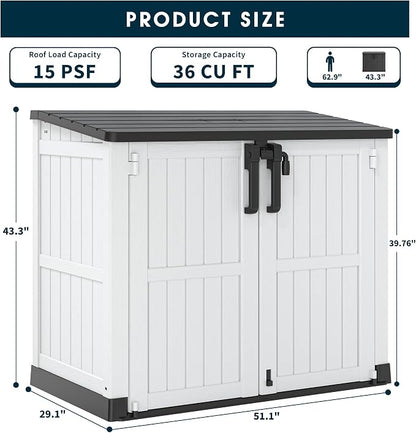 Outdoor Storage Shed 36 Cu. Ft. Resin Garden Horizontal Storage Large Capacity - Image 2