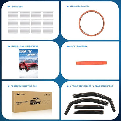 Nilight in Channel Rain Guards for Dodge RAM 1500 2019 2020 2021 2022 2023 2024 - Image 6