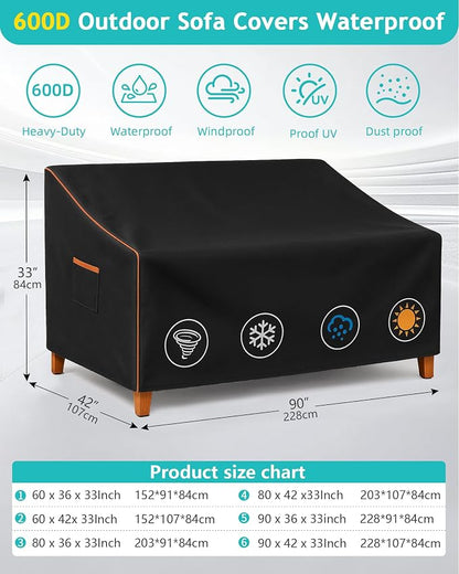 Outdoor Sofa Cover, Waterproof Patio Furniture Cover 90W x 42D x 33H inches - Image 3