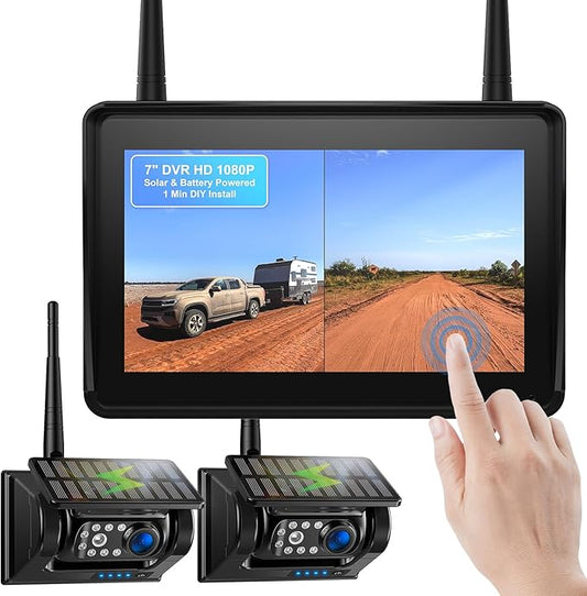 Fookoo 2 Magnetic Solar Wireless Backup Camera 7" IPS Touchscreen Monitor 1 Min by FOOKOO