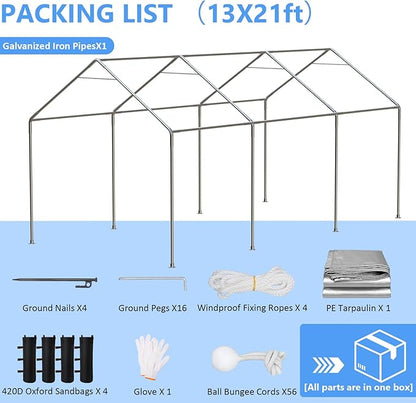 Carport 13x21ft Heavy Duty Large Outdoor Storage Shed - Image 7