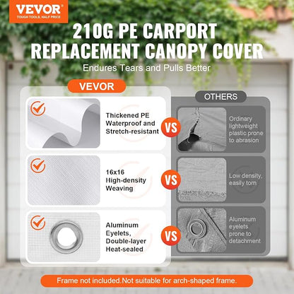VEVOR Carport Replacement Canopy Cover 10 x 20 ft, Garage Top Tent Shelter Tarp - Image 2