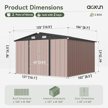 Aoxun 10x8.5 FT Outdoor Storage Shed Garden Metal Shed - Image 7