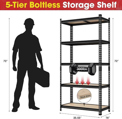 2 Pack 5 Tier Garage Shelving Unit, Adjustable Garage Storage Utility Rack - Image 3