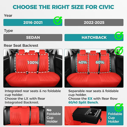 Seat Covers for Honda Civic Hatchback EX, Sport Touring, EXL 2016 2017 2018 - Image 2
