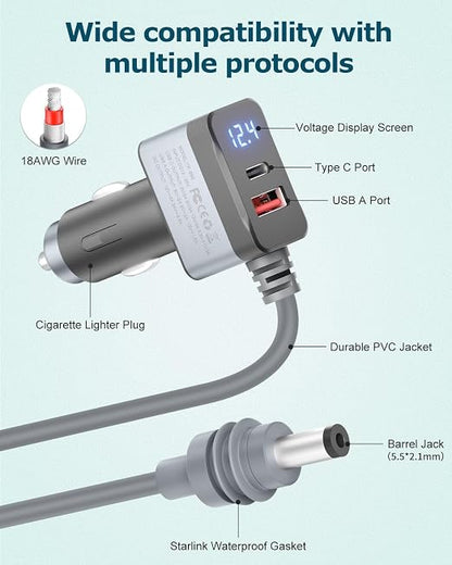 3 in 1 Starlink Mini Cable 12V Adapter 10FT Car Charger - Image 4