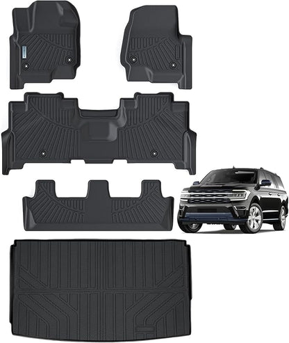 Floor Mats & Trunk mat for 2018-2024 Ford Expedition MAX, TPE All Weather by SANBAN-AXE