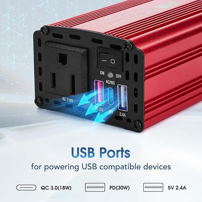 300W Car Power Inverter, 12V DC to 110V AC Inverter Converter - Image 2