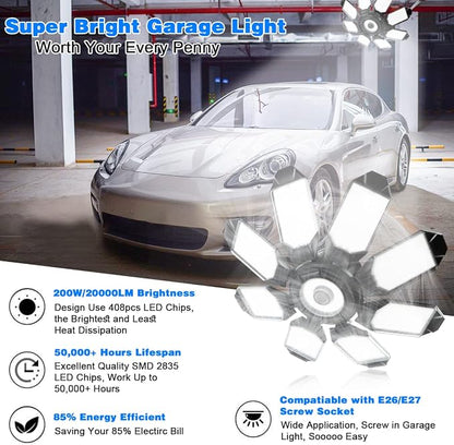 Garage Lights - 40000LM Super Bright Garage Lights Ceiling Led w/ 8 Deformable - Image 2
