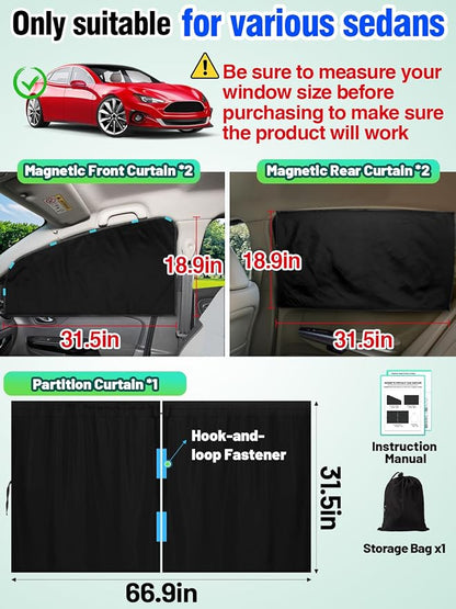 Set of 5 Car Privacy Curtains for Sedan- 4 Magnetic 31.5*18.9in Side Car Window - Image 5