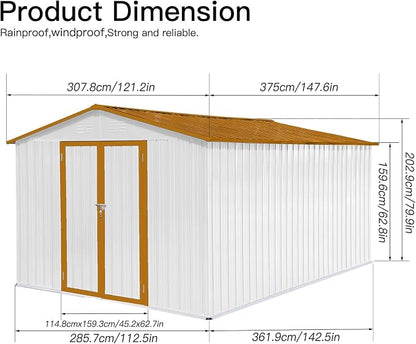 12 x 10 FT Metal Garden Shed, Outdoor Storage Shed - Image 2