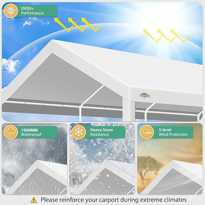 COBIZI Carport 10x20ft Heavy Duty Portable Garage, 2.0 Powder Coated Frame - Image 4