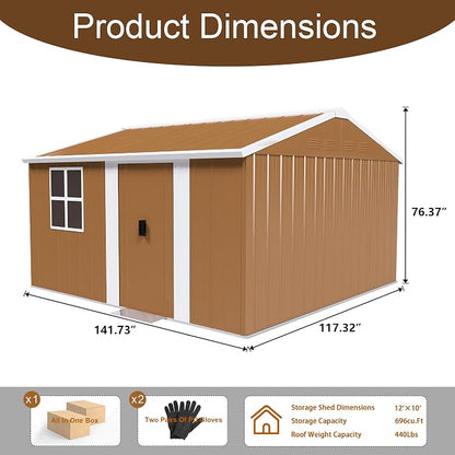 12 x 10 FT Outdoor Storage Shed, Metal Garden Tool Shed - Image 8