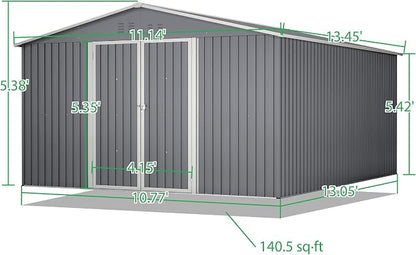 11x13ft Outdoor Metal Storage Shed, Steel Utility Tool Shed Storage House - Image 2
