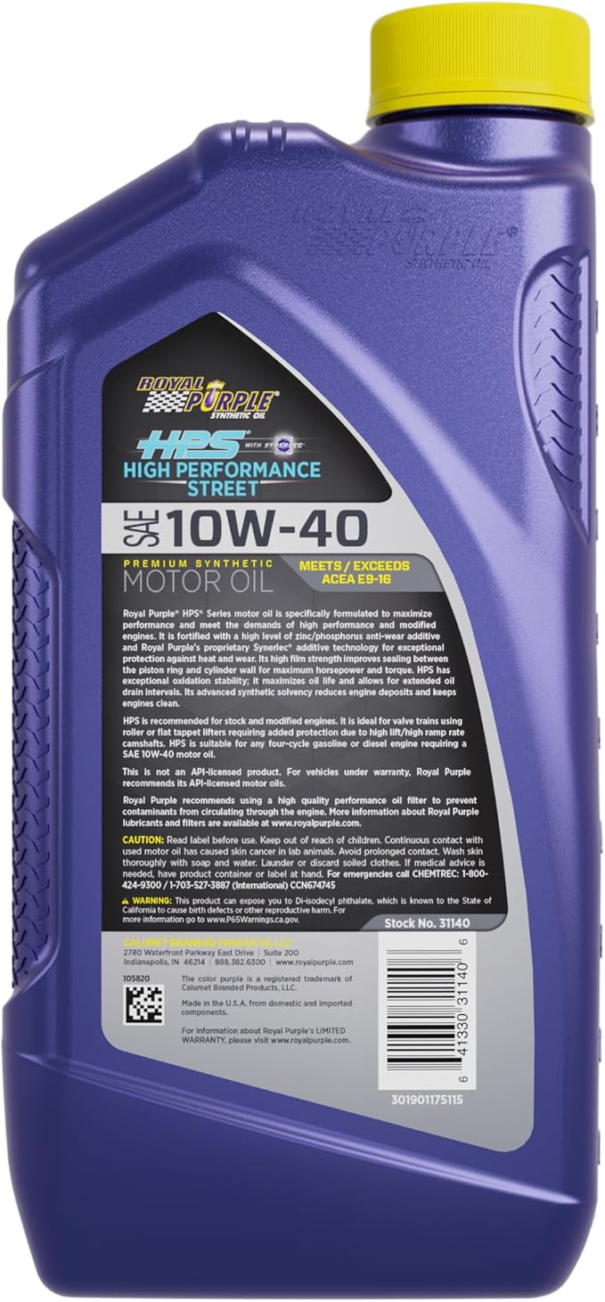Royal Purple 31140 HPS 10W-40 High Performance Street Synthetic Motor Oil - Image 2